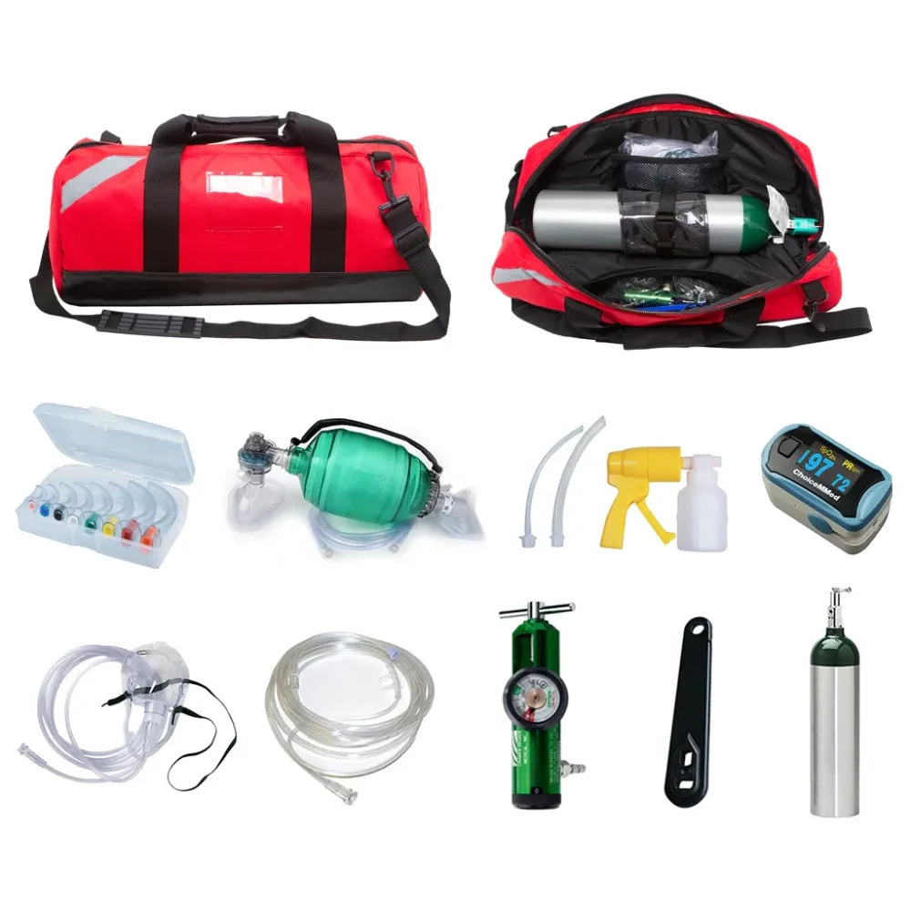 A professional B.C. Advanced Kit (FSBCADV-FSB5-O2) featuring a dedicated FSB5 bag integrated with an industrial oxygen resuscitation system.