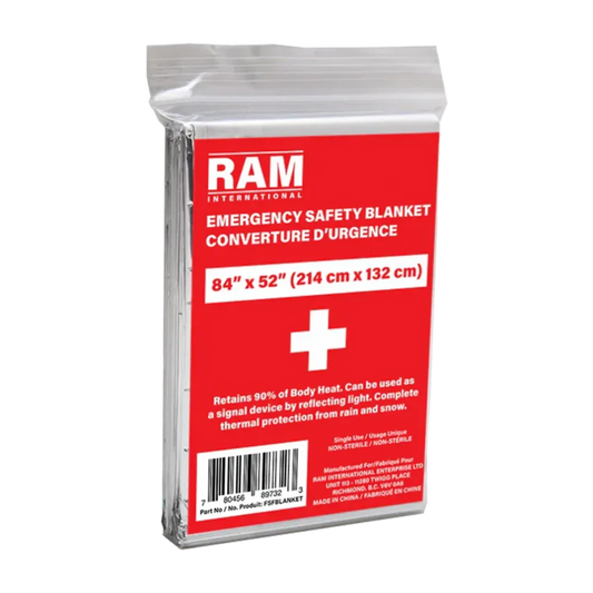 Silver Emergency FSFBLANKET Foil Blanket made of reflective Mylar, designed for heat retention and protection against hypothermia in rescue scenarios.