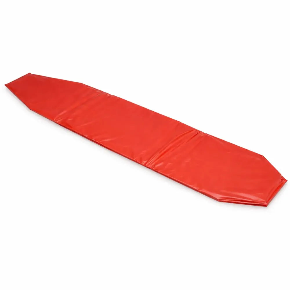 Red Mattress FSBMAT Pad featuring a tapered design and waterproof PVC exterior, designed for patient comfort in emergency basket stretchers.
