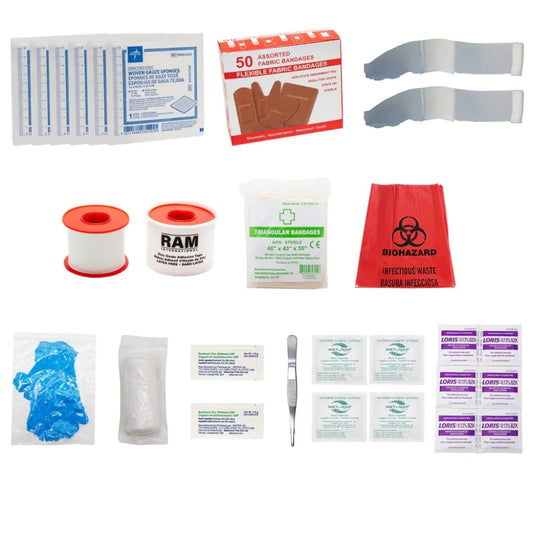 A comprehensive CSA Type 1 First Aid Refill Kit (FSCSA1-R-24) containing sterile bandages, antiseptics, and trauma supplies for restocking personal bags.