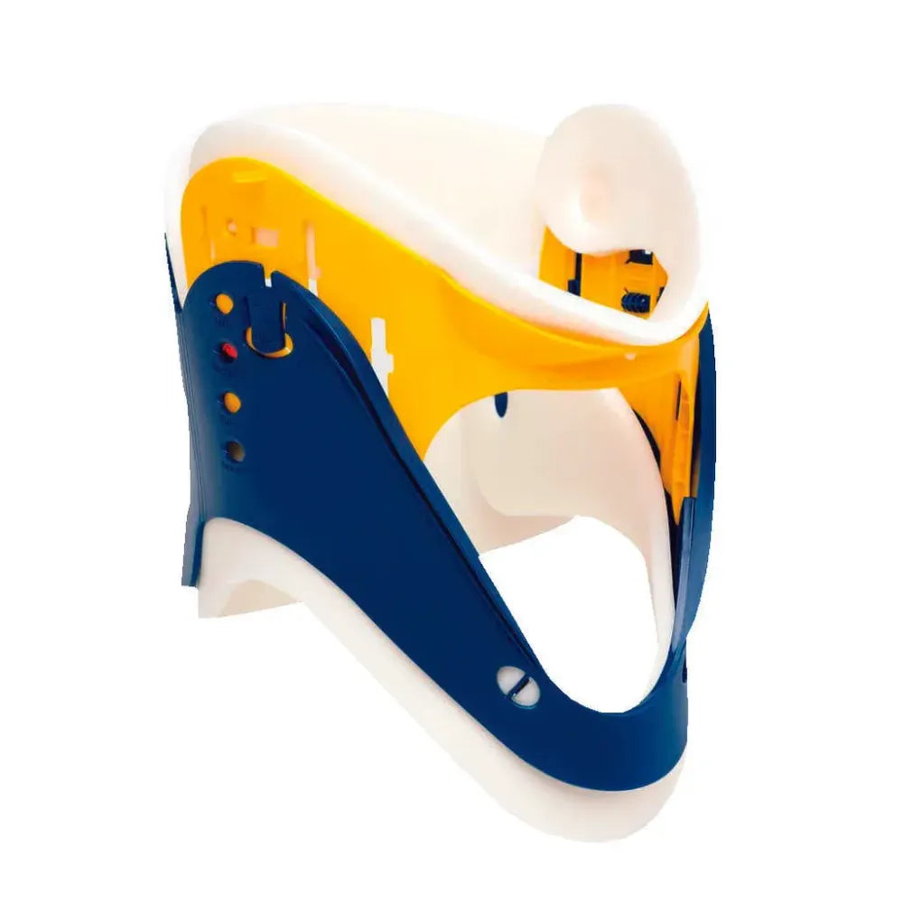 Professional Multi-Adjustable FSCVCL Cervical Collar featuring a rigid white polyethylene frame with four height-adjustment settings and a comfortable foam-padded chin rest.