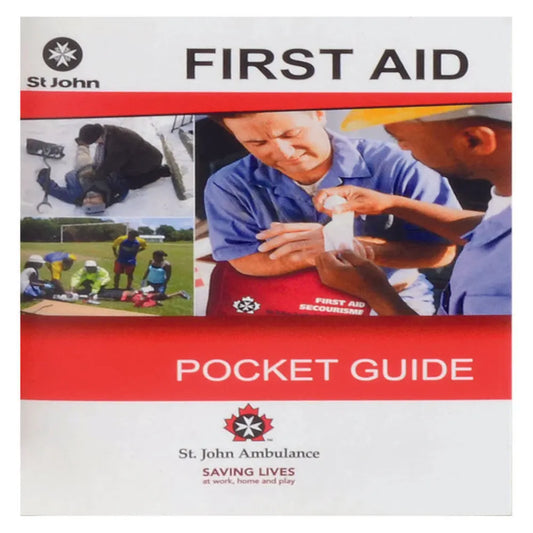 Compact First Aid Pocket Guide featuring step-by-step instructions for CPR, choking, and trauma care in a portable, pocket-sized format.