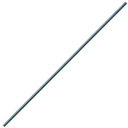 A full-length view of a silver-toned metal threaded rod used for structural fastening and hardware applications