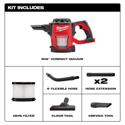 Milwaukee 0882-20 M18 Cordless Compact Vacuum (Tool Only)