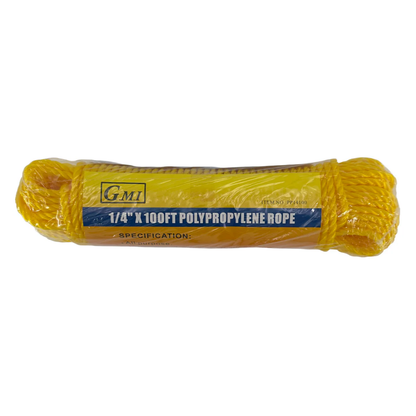 GMI Yellow Poly Rope 1/4" x 100ft All Purpose Polypropylene Utility Rope