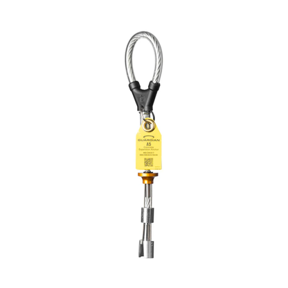 Guardian A5 Concrete Expansion Anchor Front View with Cable Loop and Yellow Label