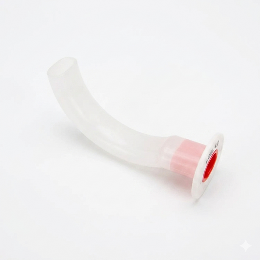 Red Size 5 Guedel oropharyngeal airway, 100mm, for adult emergency respiratory management.