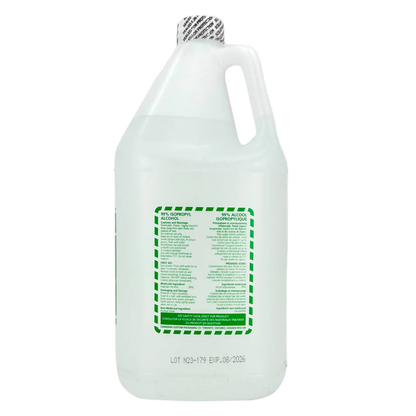Detailed view of the LEO 99% IPA label, highlighting its use as a powerful technical-grade solvent and surface sanitizer.
