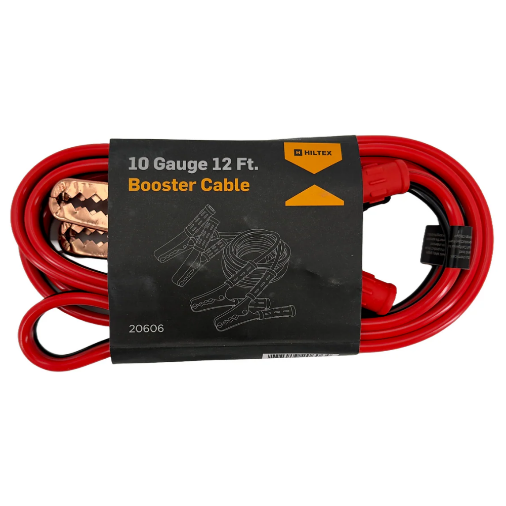Hiltex 10 Gauge 12ft Light Duty Booster Cable with Copper Clamps Packaged