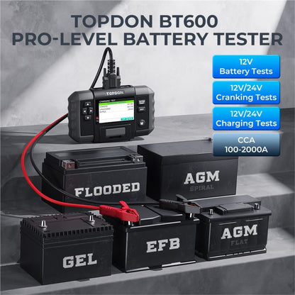 Topdon BT600 - 12V Battery & 12V/24V System Tester w/Built-in Printer