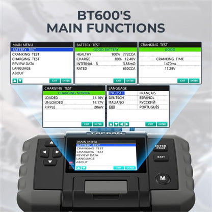Topdon BT600 - 12V Battery & 12V/24V System Tester w/Built-in Printer