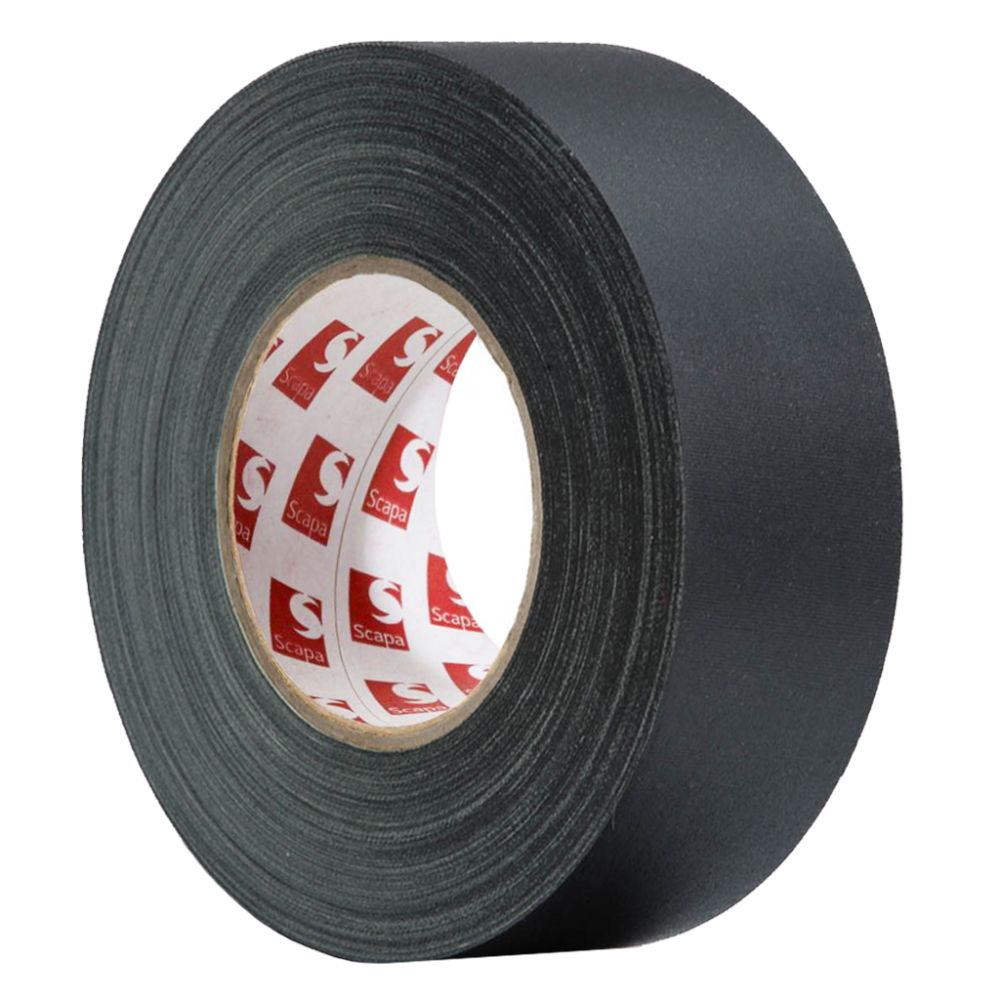 Scapa 512 black matte gaffers tape roll with red brand logo core