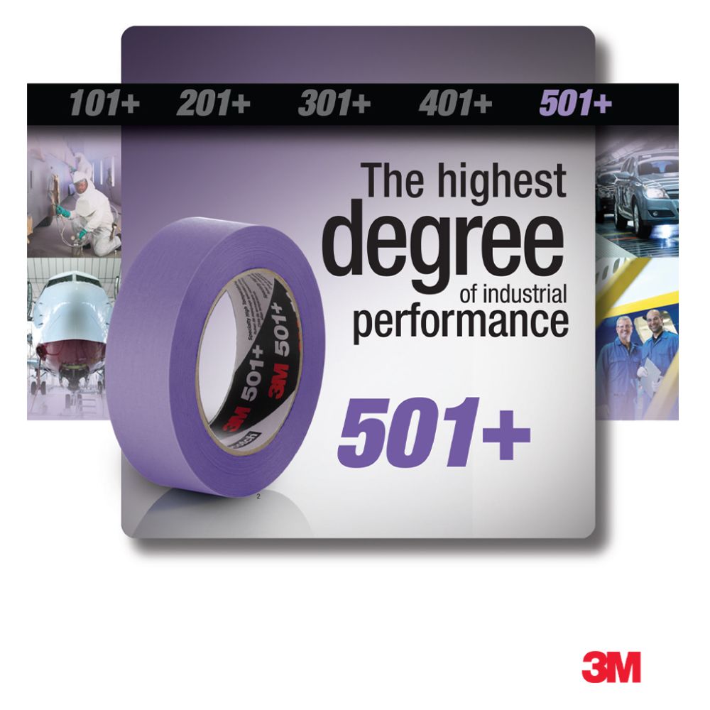 3M 501+ purple masking tape for high-performance industrial applications like aerospace and automotive painting.