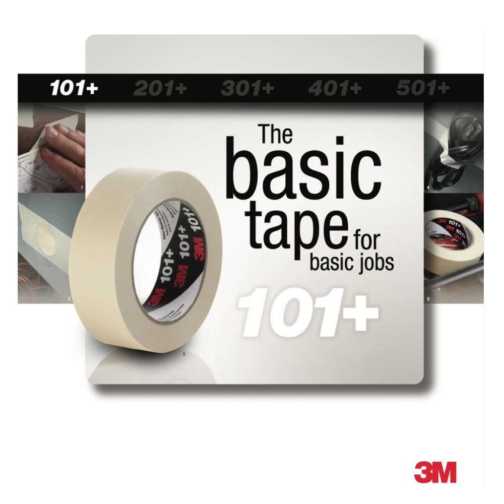 3M 101+ Value Masking Tape roll highlighting "The basic tape for basic jobs.