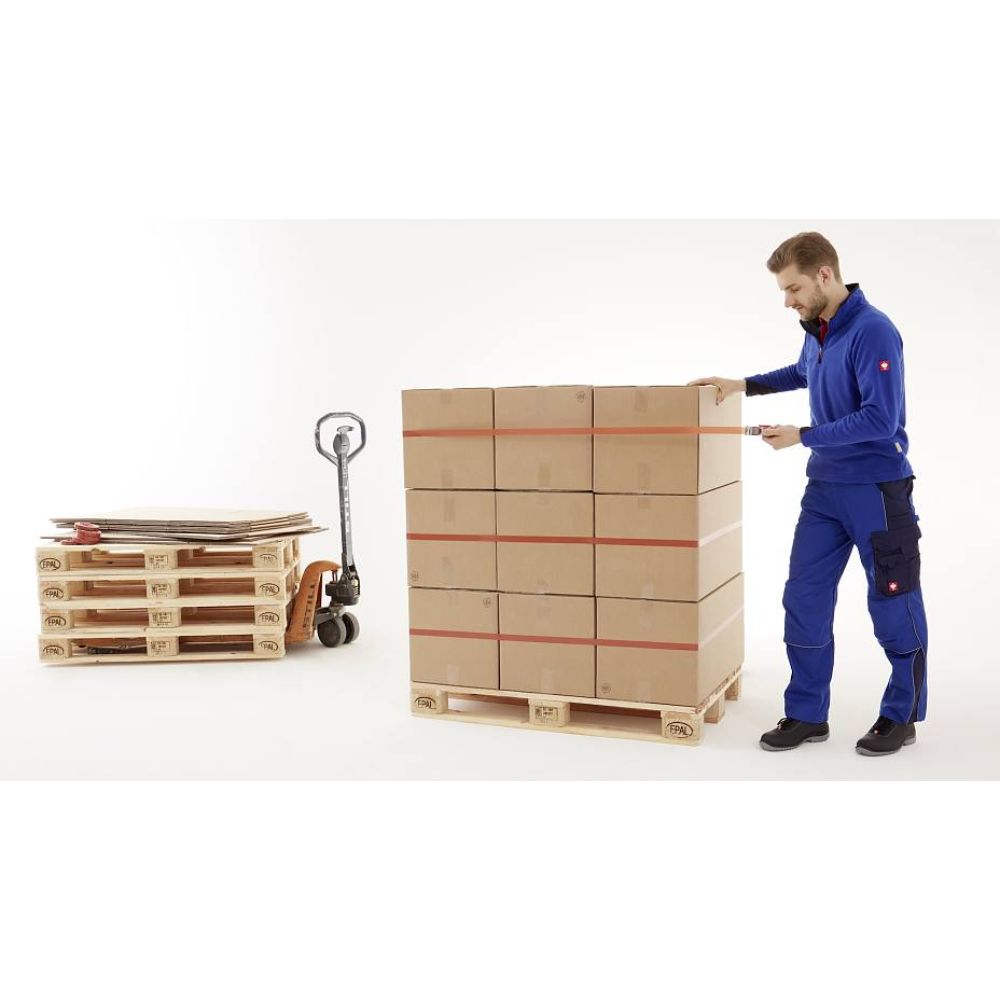 Worker Strapping Pallet Boxes with Orange Strapping Tape 4287 48MM