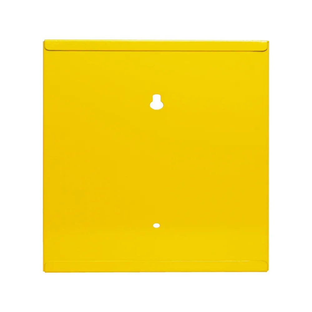 Yellow Emergency Air Horn Cabinet Back View with Wall Mount Keyhole