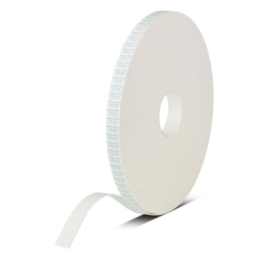 Remo Two double sided removable white foam tape roll with printed liner