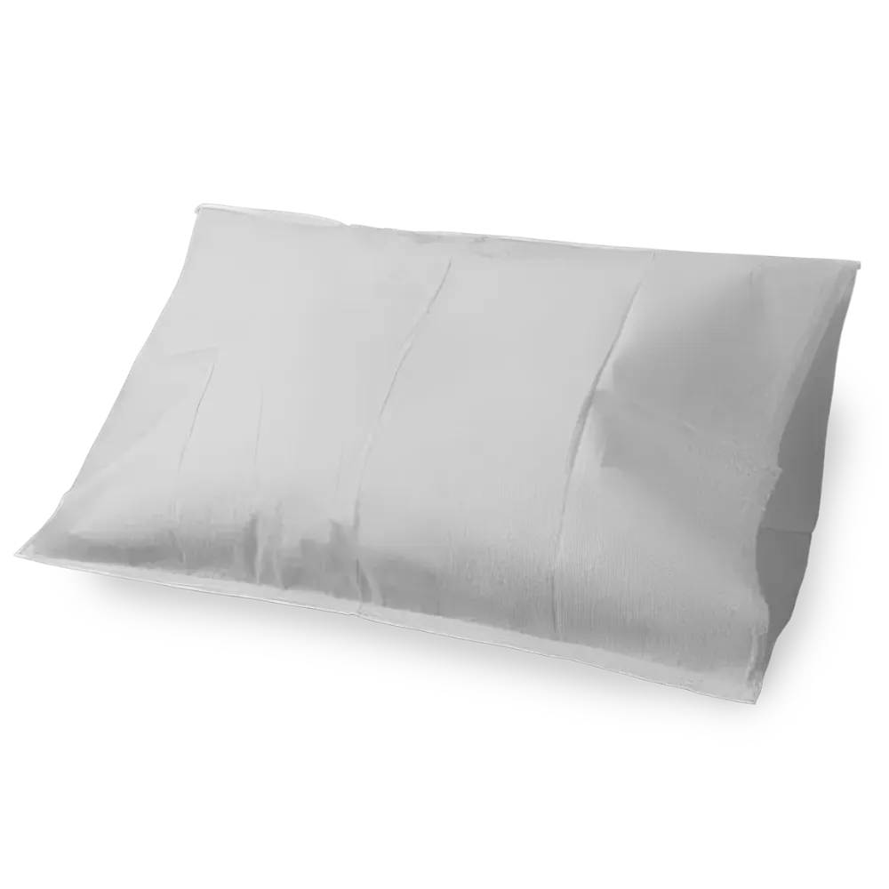 Single white disposable FSPILLOWC pillowcase, 21x30 inches, featuring a soft non-woven tissue surface and moisture-resistant poly backing.