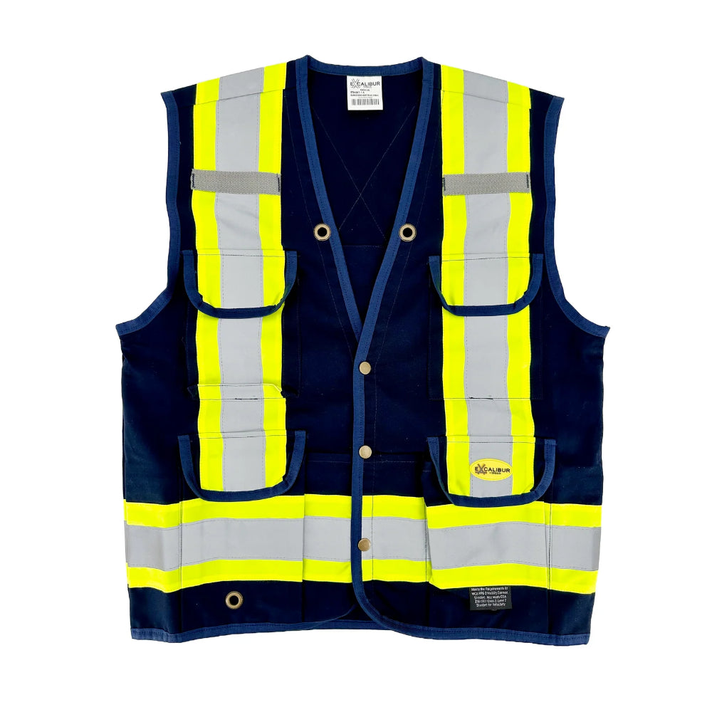 Surveyors Vest Blue with Reflective Tape | High Visibility Safety Vest