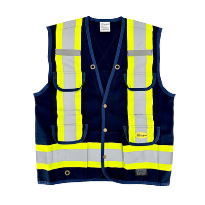 Surveyors Vest Blue with Reflective Tape | High Visibility Safety Vest