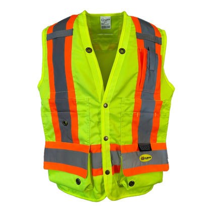 Surveyors Vest Yellow with Reflective Tape | High Visibility Safety Vest