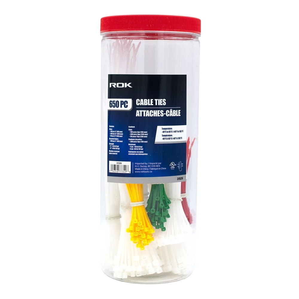 Assorted Cable Ties, 650-Piece Set