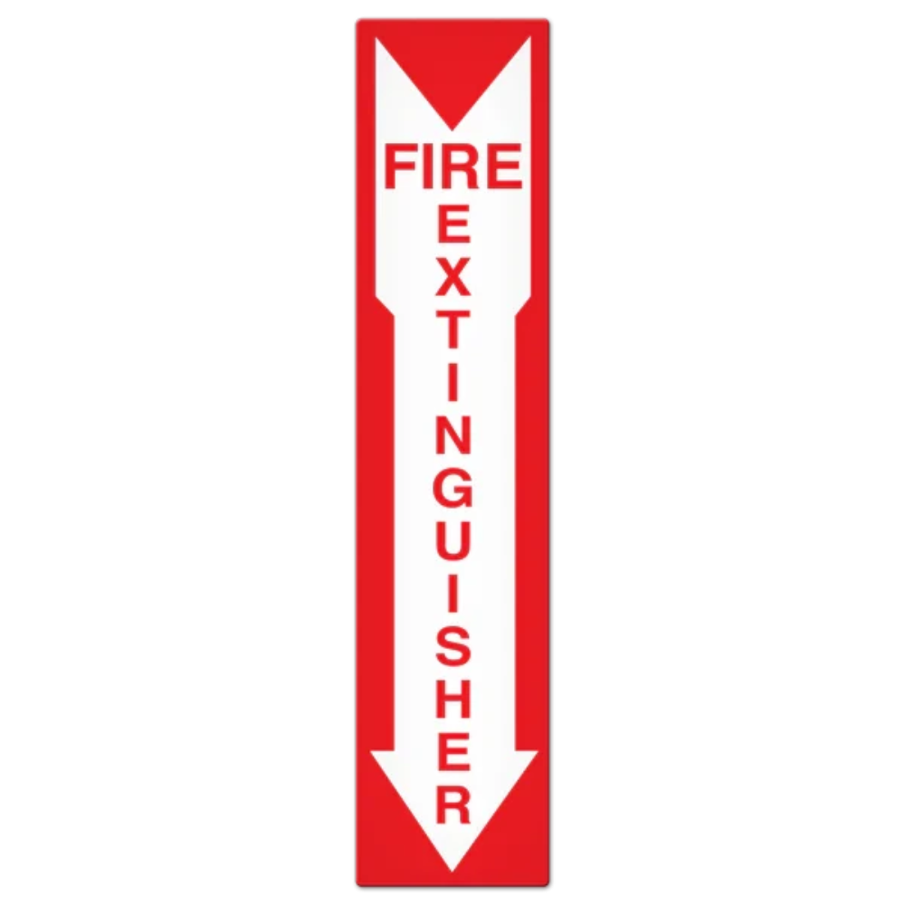 Glow-in-the-Dark Fire Extinguisher Sign with Arrow | 4" x 18" Adhesive Sticker