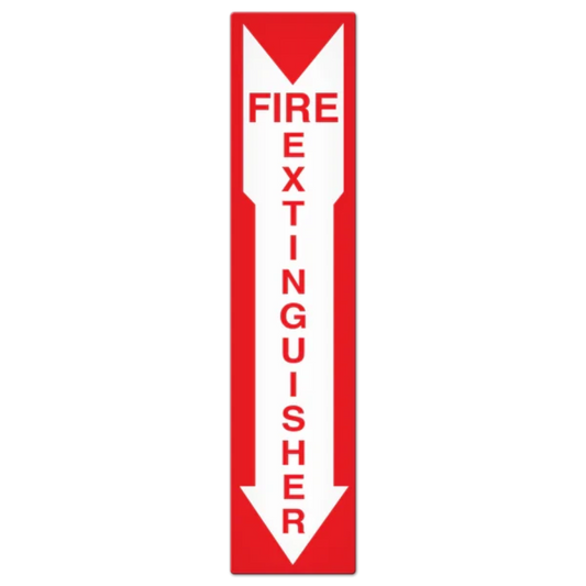 Glow-in-the-Dark Fire Extinguisher Sign with Arrow | 4" x 18" Adhesive Sticker