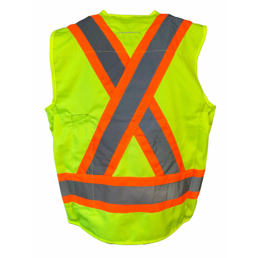Surveyors Vest Yellow with Reflective Tape | High Visibility Safety Vest