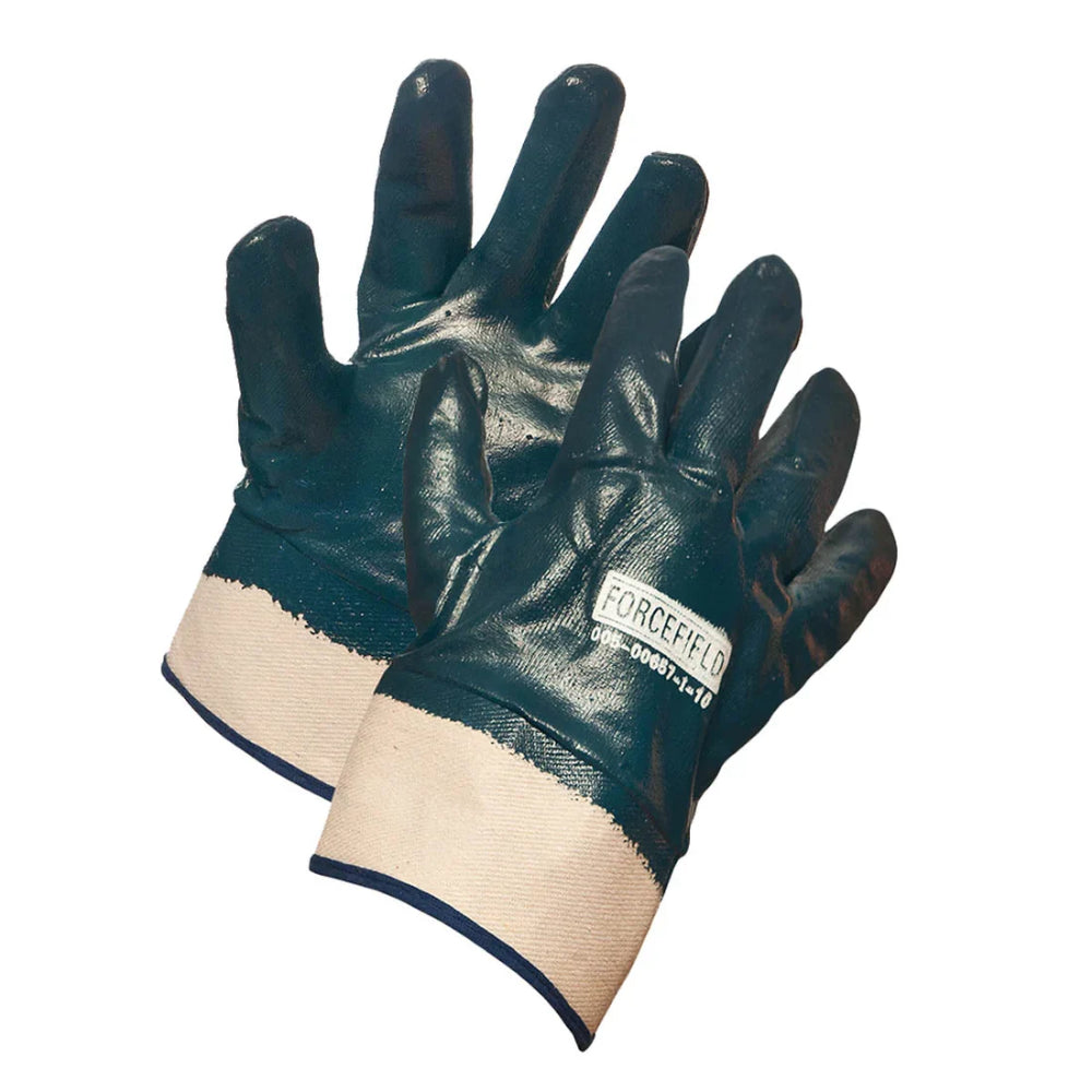 Blue Nitrile Fully Coated Work Gloves | Cotton Supported Safety Cuff