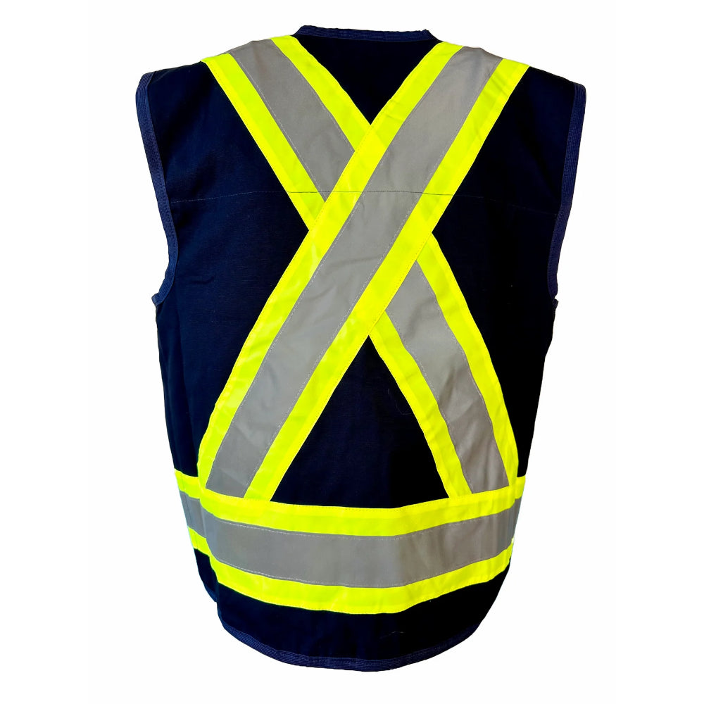 Surveyors Vest Blue with Reflective Tape | High Visibility Safety Vest