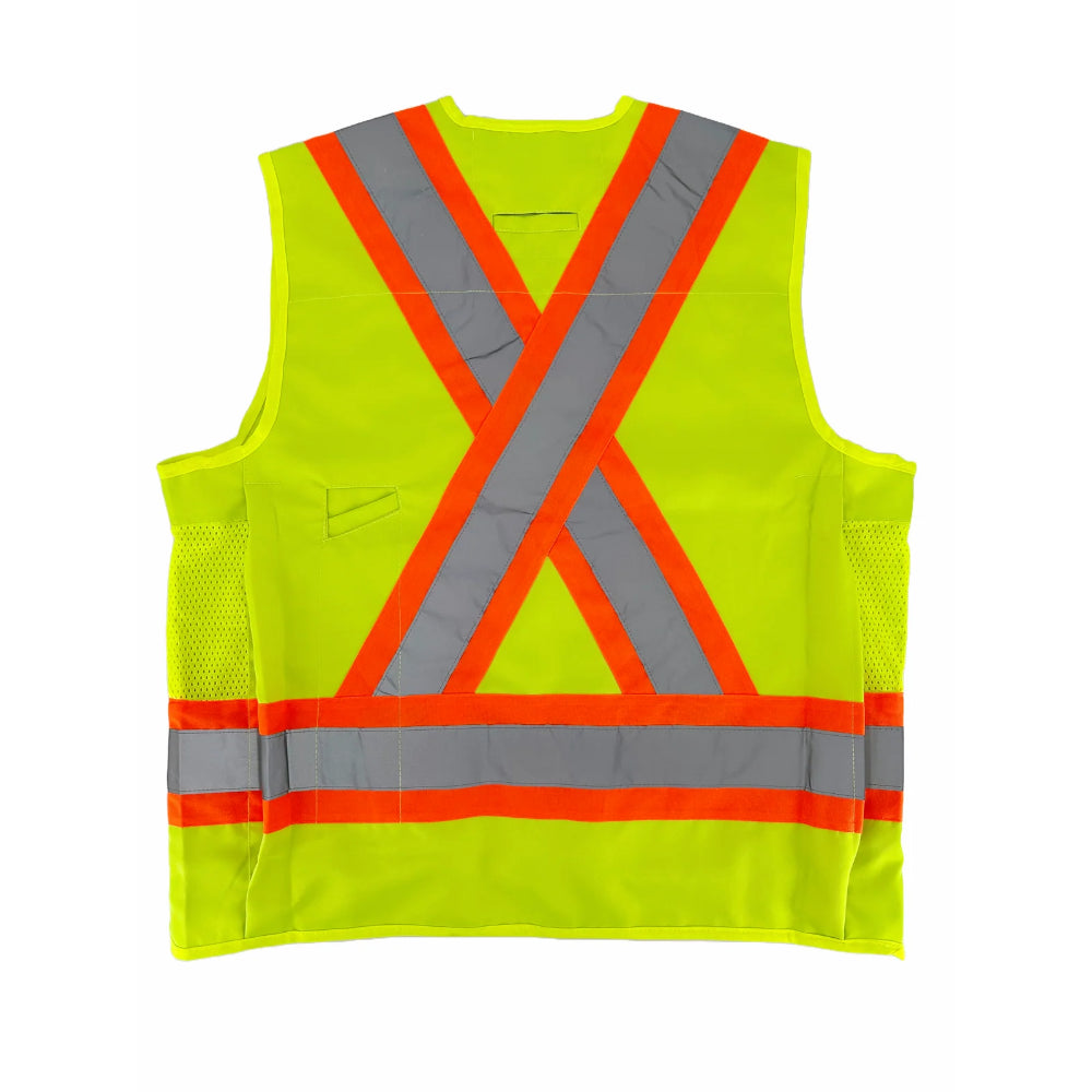 Surveyors Vest Yellow with Reflective Tape | High Visibility Safety Vest