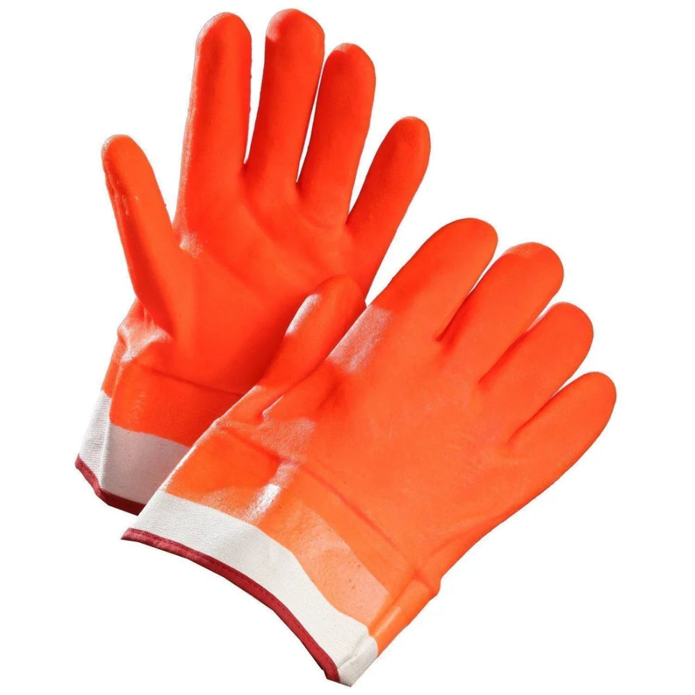 PVC Coated Chemical-Resistant Gloves Orange Fleece Lined Safety Cuff | Protective Work Gloves