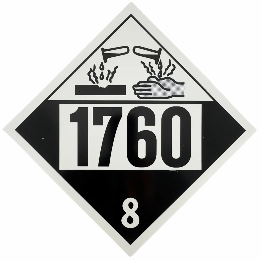 Class 8 (UN 1760) Corrosive Liquids, n.o.s. Placard | Corrosive Hazard Sign