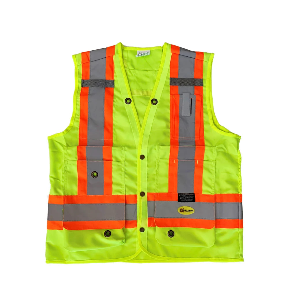Surveyors Vest Yellow with Reflective Tape | High Visibility Safety Vest