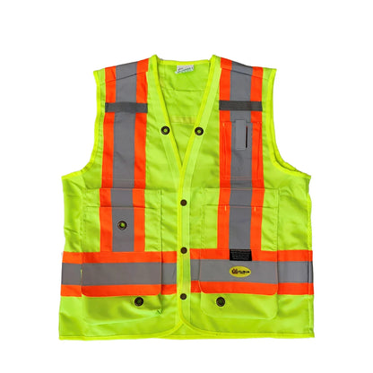 Surveyors Vest Yellow with Reflective Tape | High Visibility Safety Vest