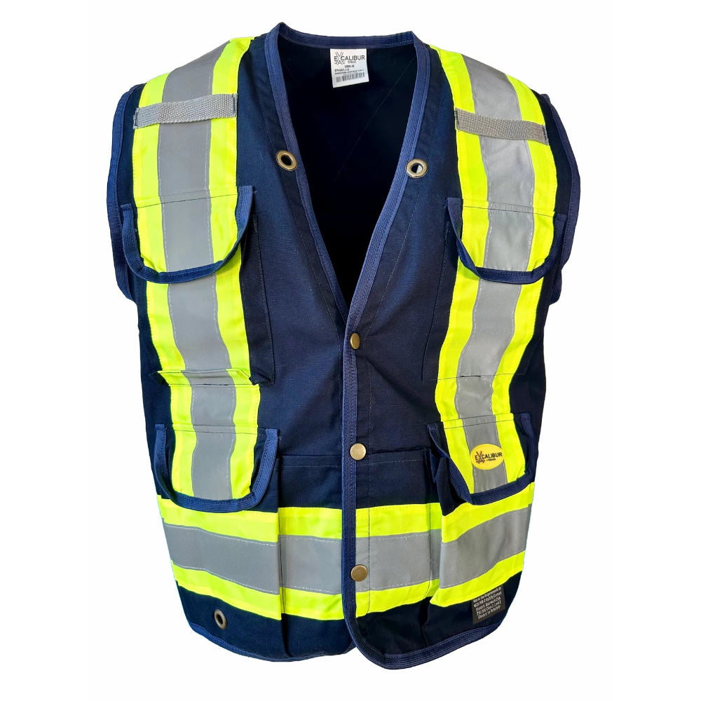Surveyors Vest Blue with Reflective Tape | High Visibility Safety Vest