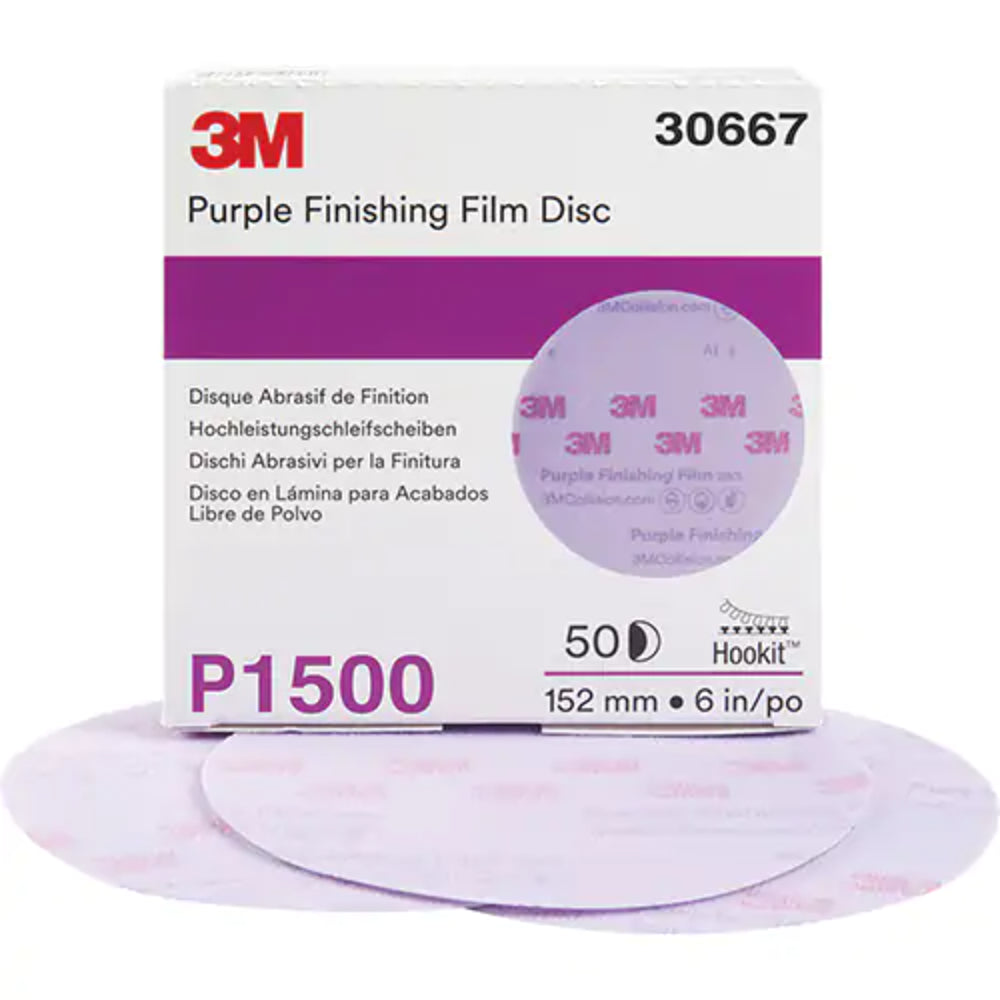 3M Hookit Purple Finishing Film Sanding Disc, 6-Inch, P1500 Grit, Aluminum Oxide