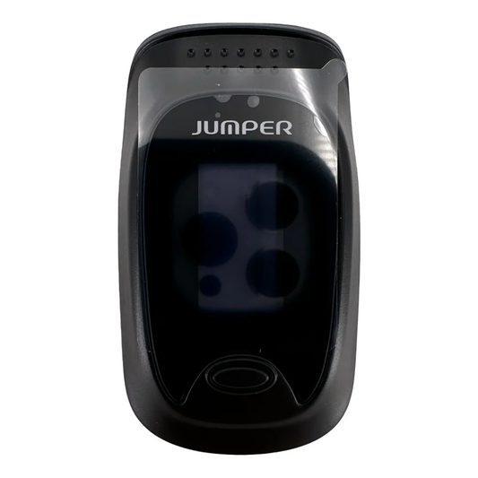 Jumper JPD-500D Pulse Oximeter Front View with OLED Display and Power Button