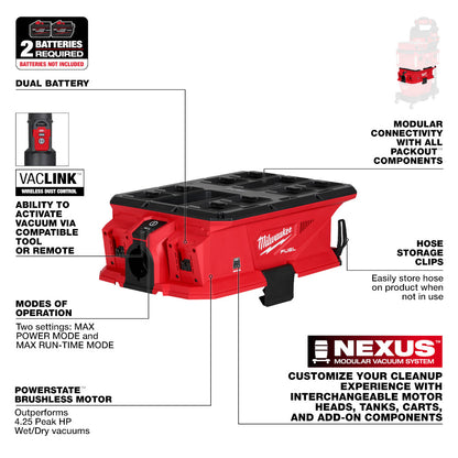 Milwaukee 0926-20 M18 FUEL NEXUS Dual Battery Cordless Brushless Wet/Dry Vacuum Motor Head with PACKOUT (Tool Only)