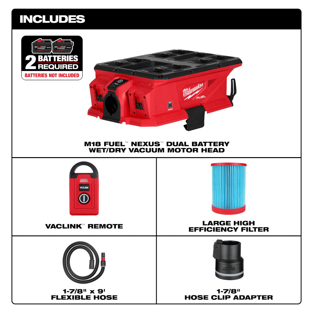 Milwaukee 0926-20 M18 FUEL NEXUS Dual Battery Cordless Brushless Wet/Dry Vacuum Motor Head with PACKOUT (Tool Only)