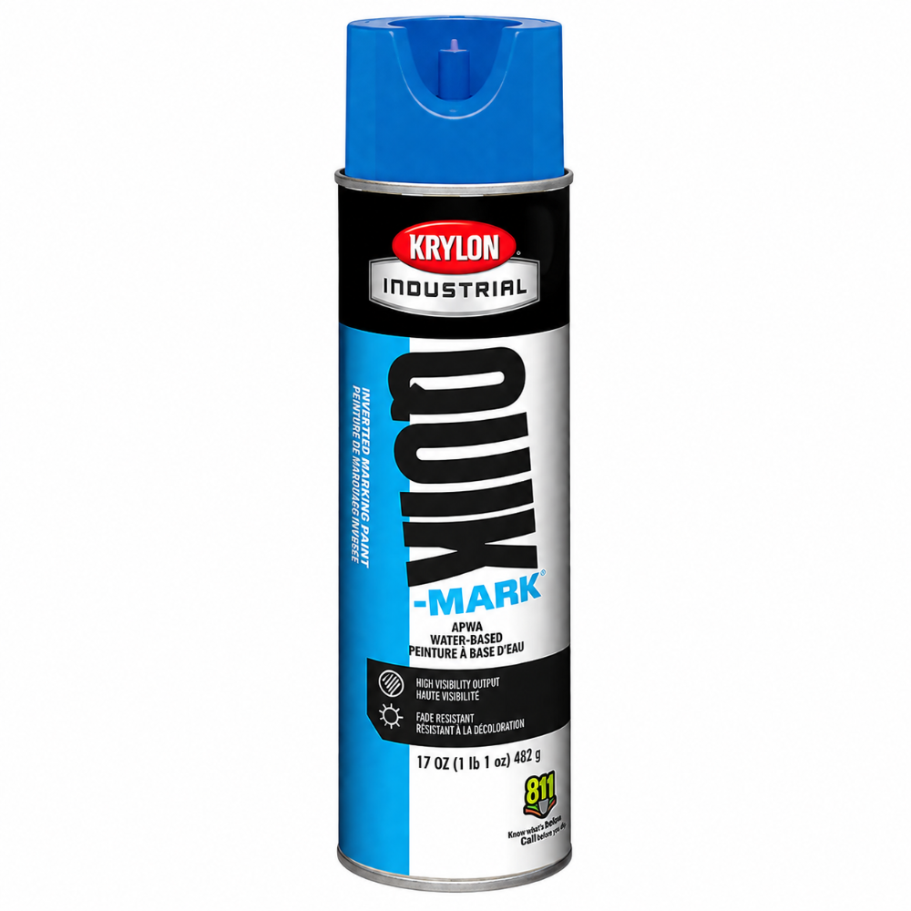 Krylon Industrial Quik-Mark blue inverted marking paint spray can, 17 oz water-based APWA paint