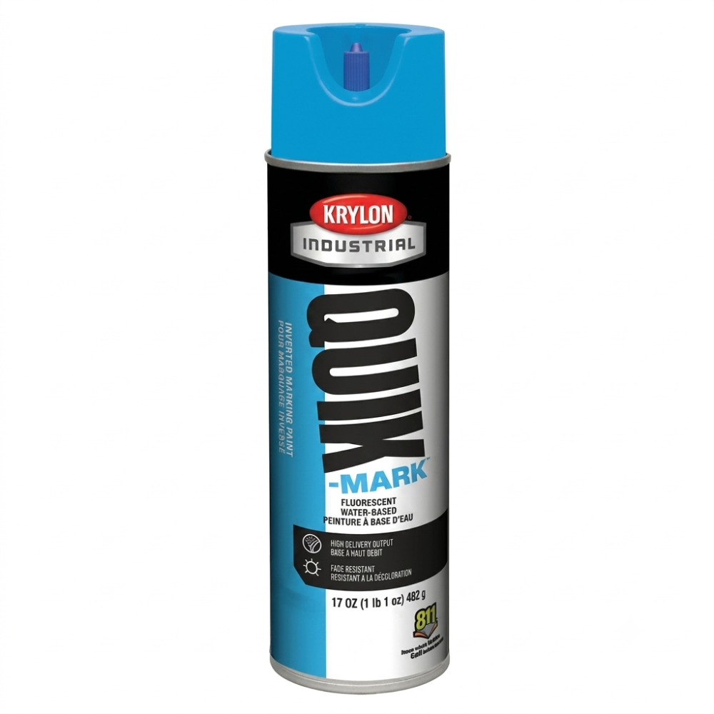 Krylon Industrial Quik-Mark fluorescent blue inverted marking paint spray can, 17 oz water-based high-visibility paint