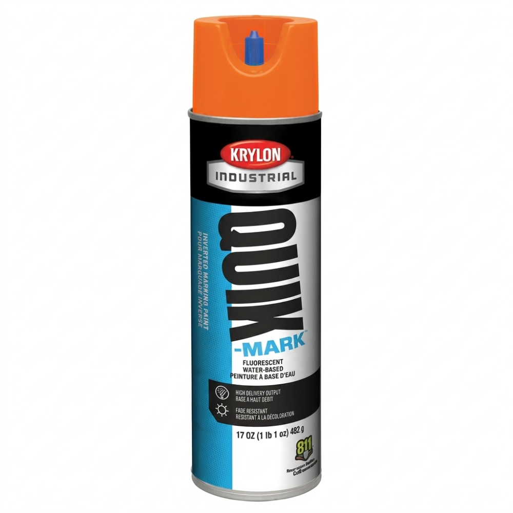 Krylon Industrial Quik-Mark fluorescent orange inverted marking paint spray can, 17 oz water-based high-visibility paint