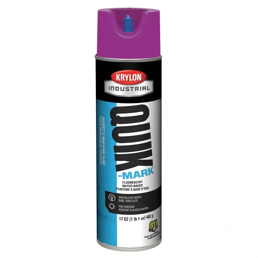 Krylon Industrial Quik-Mark fluorescent purple inverted marking paint spray can, 17 oz water-based high-visibility paint