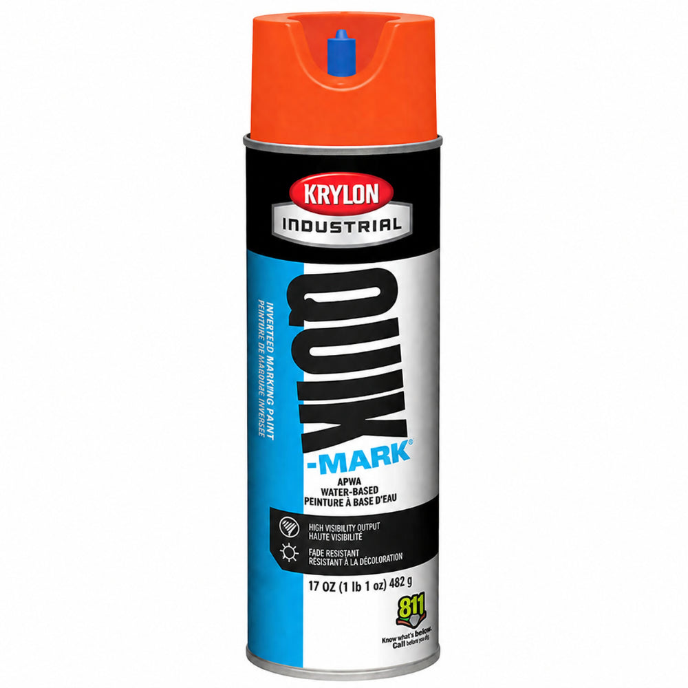 Krylon Industrial Quik-Mark orange inverted marking paint spray can, 17 oz water-based APWA paint