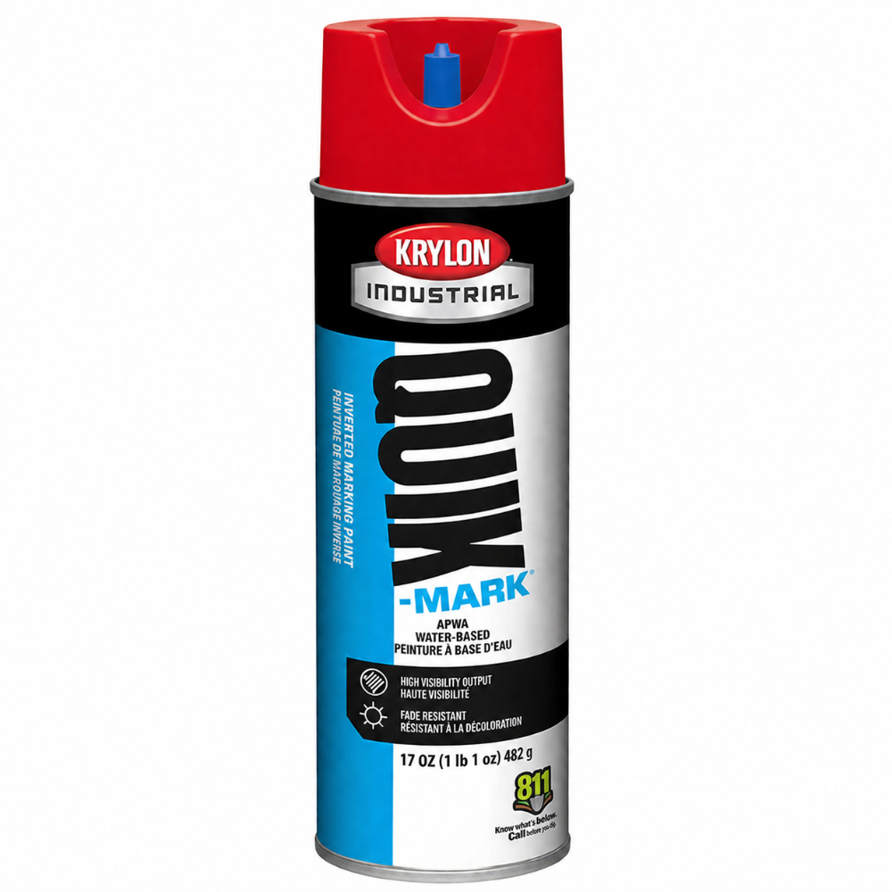 Krylon Industrial Quik-Mark red inverted marking paint spray can, 17 oz water-based APWA paint