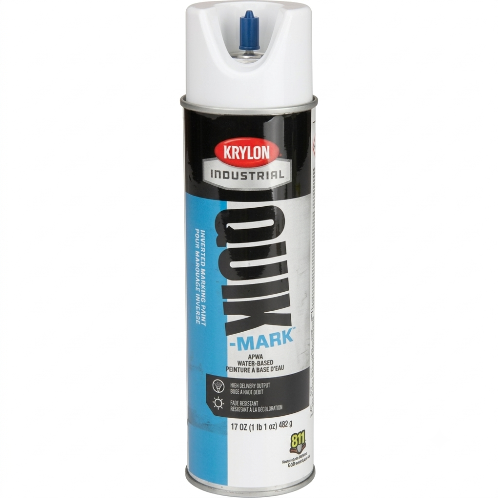 Krylon Industrial Quik-Mark white inverted marking paint spray can, 17 oz water-based APWA paint