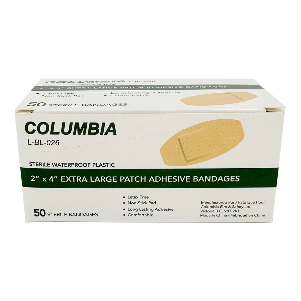 ndividual sterile 2x4 inch LEO adhesive patch bandage with peel-to-open packaging.