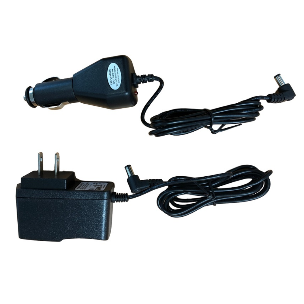 AC wall plug and DC vehicle cigarette lighter charging adapters for the LEO rechargeable LED safety flare system.